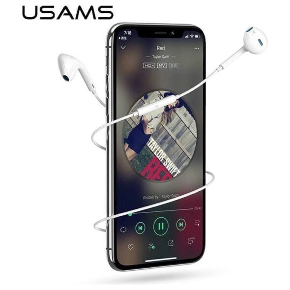 USAMS Earphones stereo EP-24 Lightning Apple iPhone 7/8/X/XS/XS Max/XR white HSEP2401