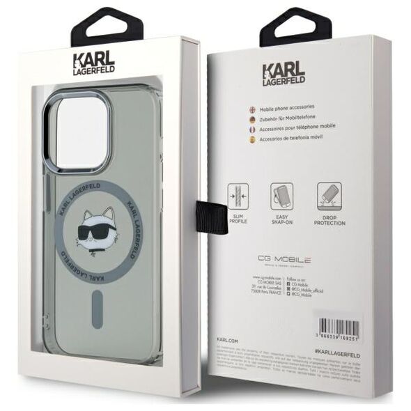 Karl Lagerfeld HC MagSafe IML Metal Choupette Head case for iPhone 15 Pro 6,1&quot; black 3666339284626