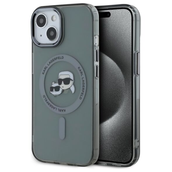 Karl Lagerfeld HC MagSafe IML Metal KC Heads case for iPhone 15 6,1&quot; black 3666339284749