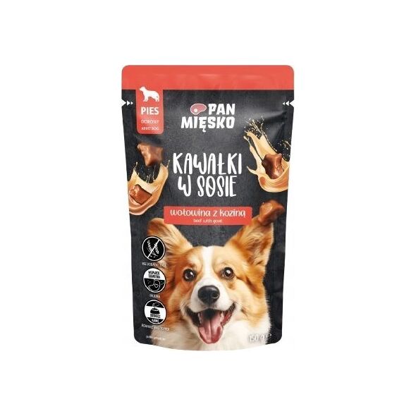 Pan Mięsko PAN MIĘSKO Kawałki w sosie Wołowina z koziną (dorosły) - Karma mokra dla psa - 150g
