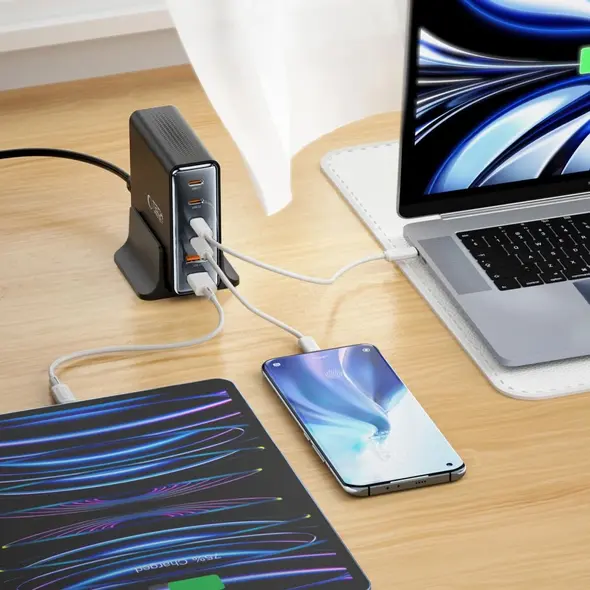 Tech-Protect DC80W-GAN charging station 6-port 2xUSB-A, 4xUSB-C desktop charger PD80W / QC3.0 black