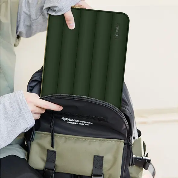 Tech-Protect Puffy Laptop 15-16 case + accessory bag Army Green