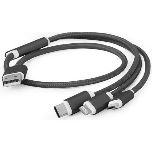 Kabel USB Gembird USB-A - USB-C + microUSB + Lightning 1 m Czarny (CC-USB2-AM31-1M)