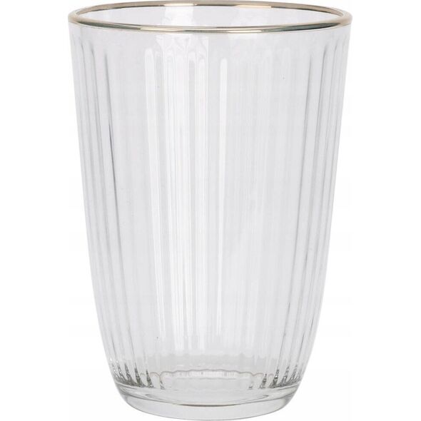 Excellent Houseware Prążkowana szklanka ze złotym brzegiem, 395 ml