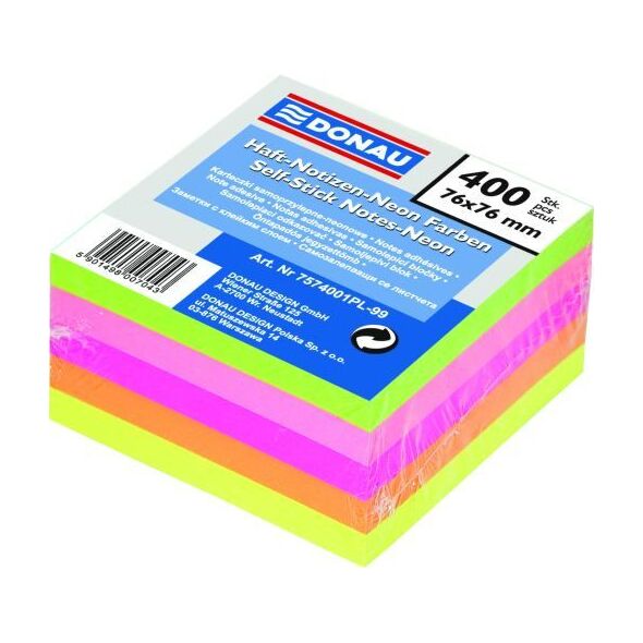 Donau Karteczki samoprzylepne 76x76mm neonowe 400 kart. (14K040X) 652465 5901498007630