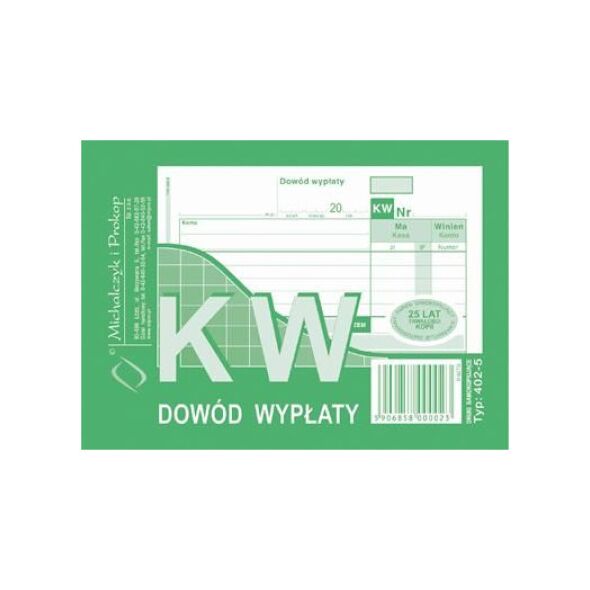 Michalczyk & Prokop Druk KW dowód wypłaty A6 wielokopia, 80kart., M&P (38K013A) 654367 4903858000023