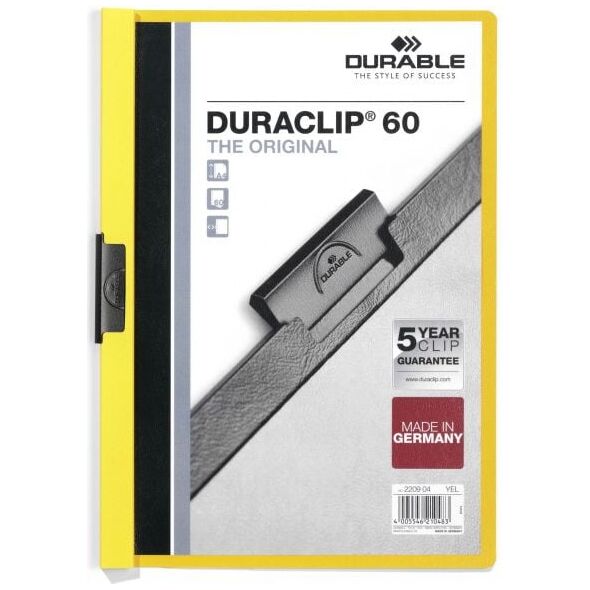 Durable Skoroszyt Zaciskowy A4 / 60 kartek Żółty 709982 4005546210483
