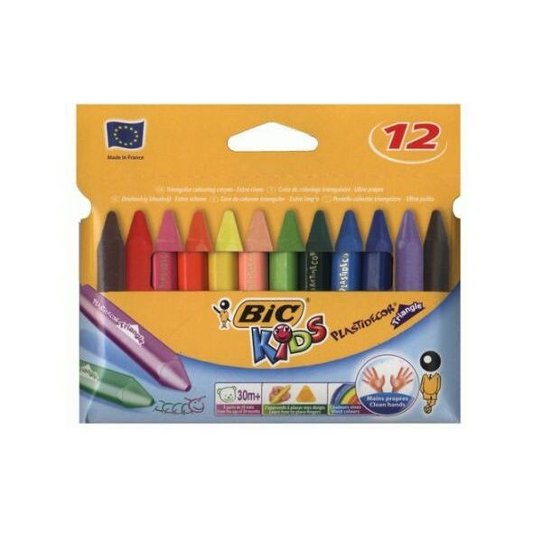 Bic KREDKI ŚWIECOWE BIC KIDS PLASTIDECOR TRIANGLE PUDEŁKO 12 SZT - 829773 821873 3086124000789