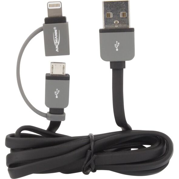 Kabel USB Ansmann USB-A - microUSB + Lightning 1 m Szary (1700-0037) 831127 4013674059201