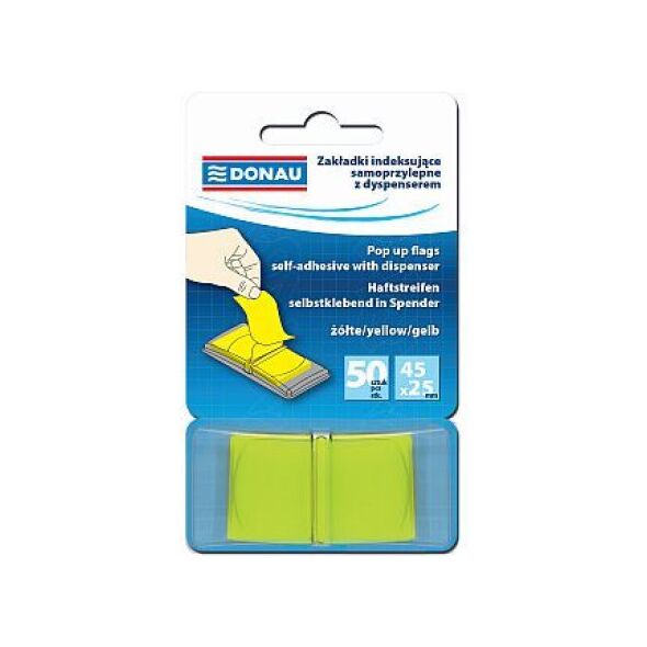 Donau ZAKŁADKA INDEKSUJĄCA Z DYSPENSEREM, DONAU, PP, 45X25MM, 50K, ŻÓŁTA 7558001PL-06 960663 4770070879368