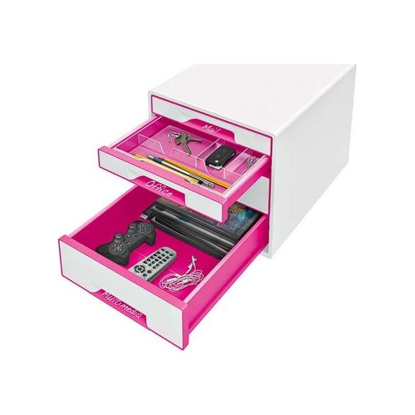 Leitz LEITZ CUBE WOW Schubl. Box perlweiss-pink mit 4 Schubladen. Robust und stabil in ansprechendem 2-farbigem WOW Design in Hochglanz - 52132023 1491059 4002432115341