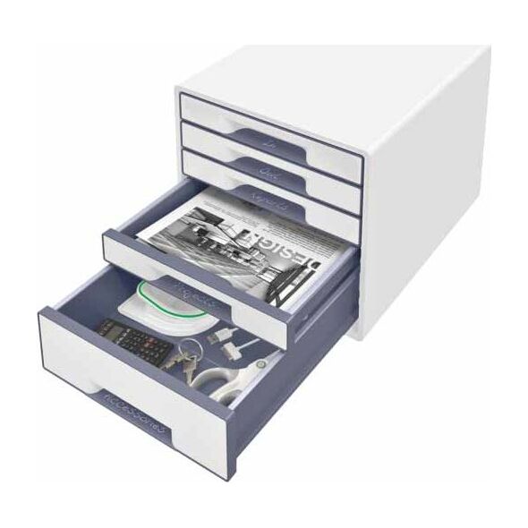 Leitz LEITZ CUBE WOW Schubladen Box perlweiss-grau mit 5 Schubladen. Robust und stabil in ansprechendem 2-farbigem WOW Design in Hochglanz - 52142001 1491066 4002432115402