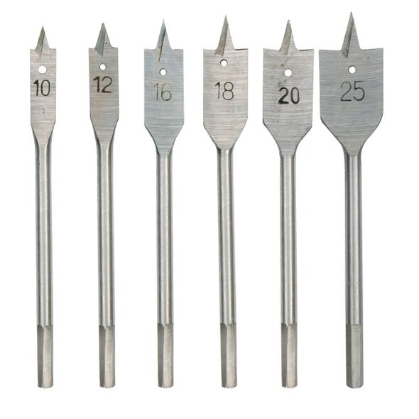 Wiertło Vorel do drewna łopatkowe sześciokątne 10 12 16 18 20 25mm zestaw (22500) 3011643 5906083225000