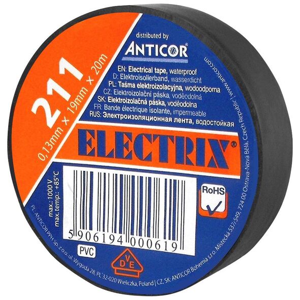 Anticor Taśma elektroizolacyjna PCW czarna 19mm 20m 3164577 5906194000619