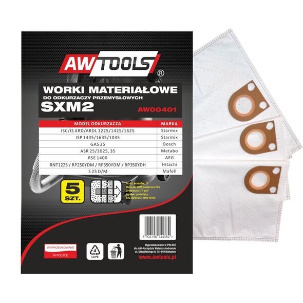 Worek do odkurzacza AWTools z mikrowłókniny SXM2 GAS25/STARMIX 5szt. (AW00401) 3177503 5902198744382