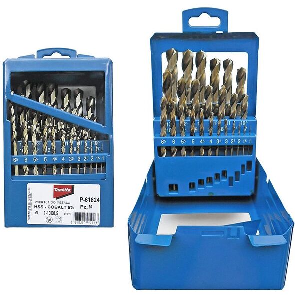 Wiertło Makita HSS walcowe 1,5 2 7 4,5 4 5,5 5 1 3 2,5 3,5 6 10 10,5 11 11,5 12 12,5 13 6,5 7,5 8 8,5 9 9,5mm zestaw (P-61824) 3181358 88381992343