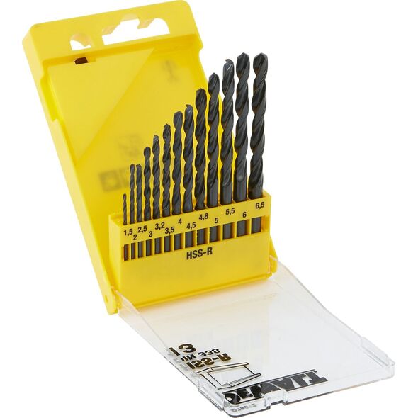 Wiertło Dewalt do metalu HSS walcowe 1,5 2 4,5 4 5,5 5 4,8 3 2,5 3,5 6 3,2 6,5mm zestaw (DT5912-QZ)