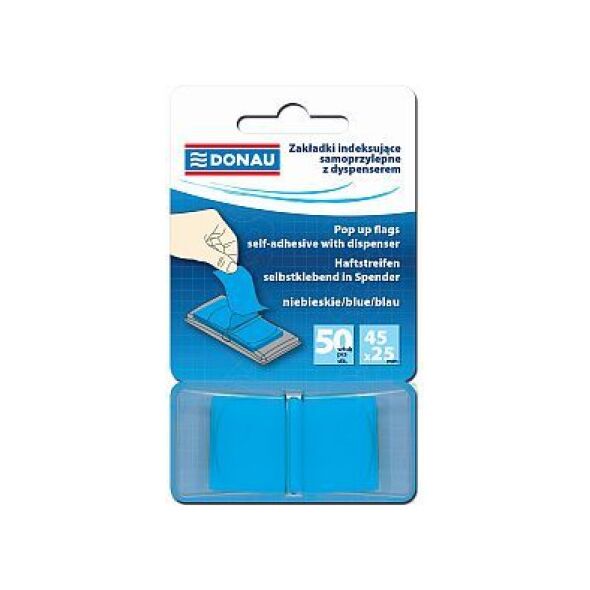 Donau ZAKŁADKA INDEKSUJĄCA Z DYSPENSEREM, DONAU, PP, 45X25MM, 50K, NIEBIESKA 7558001PL-01 960673 5901503664766