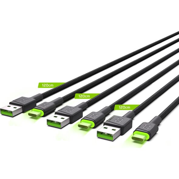 Kabel USB Green Cell USB-A - USB-C 1.2 m Czarny (KABGCSET02)