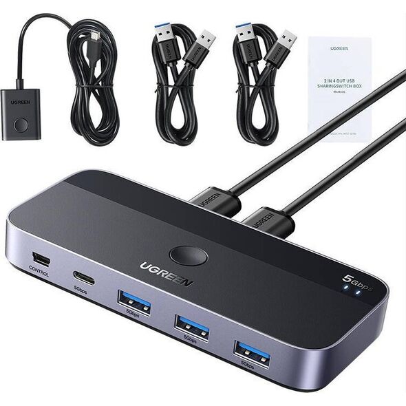 Ugreen Przełącznik switch USB 3.0 UGREEN CM662, 2X4 out (czarny)