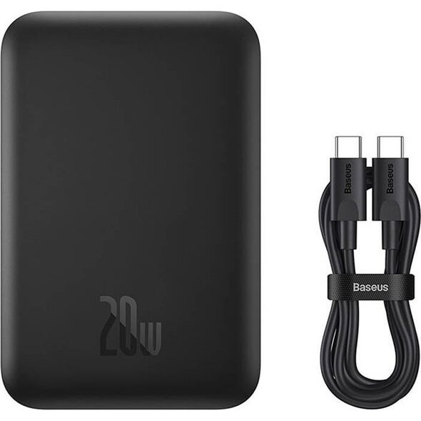 Powerbank Baseus OS-Baseus Magnetic Mini Air Wireless Fast Charge Power Bank 6000mAh 20W Cluster Black（With Simple Series Charging Cable Type-C to Type-C (20V/3A) 30cm Black)