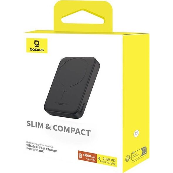 Powerbank Baseus OS-Baseus Magnetic Mini Air Wireless Fast Charge Power Bank 6000mAh 20W Cluster Black（With Simple Series Charging Cable Type-C to Type-C (20V/3A) 30cm Black)