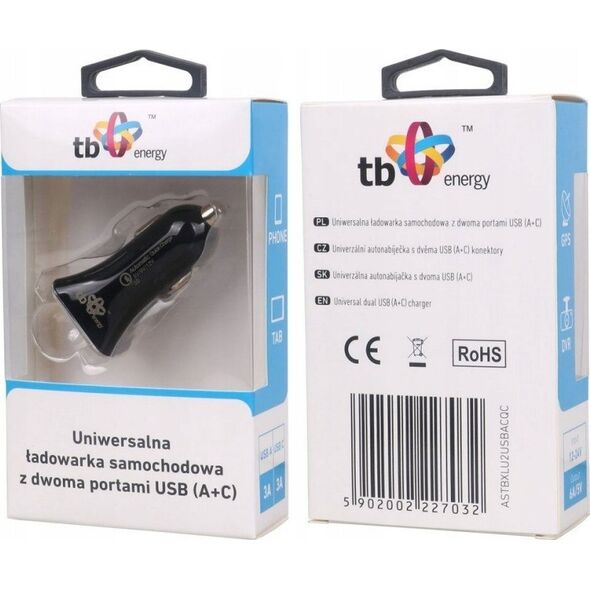 Ładowarka TB Ładowarka samochodowa uniwersalna USB A+C QC