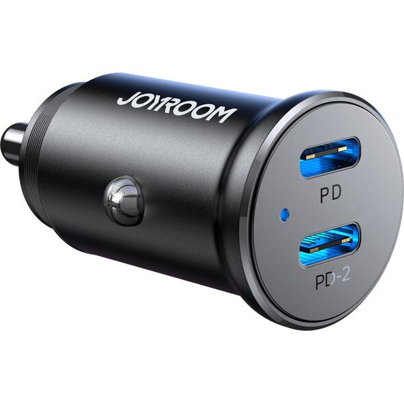 Ładowarka Joyroom Mini ładowarka samochodowa do gniazda zapalniczki 30W 2x USB-C metalowa czarna Mini ładowarka samochodowa do gniazda zapalniczki 30W 2x USB-C metalowa czarna