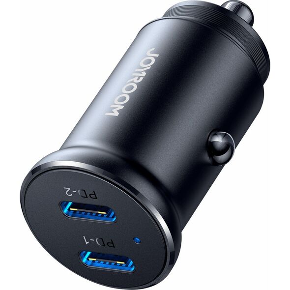Ładowarka Joyroom Mini ładowarka samochodowa do gniazda zapalniczki 30W 2x USB-C metalowa czarna Mini ładowarka samochodowa do gniazda zapalniczki 30W 2x USB-C metalowa czarna