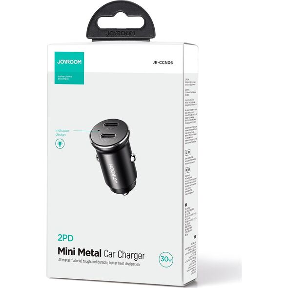 Ładowarka Joyroom Mini ładowarka samochodowa do gniazda zapalniczki 30W 2x USB-C metalowa czarna Mini ładowarka samochodowa do gniazda zapalniczki 30W 2x USB-C metalowa czarna