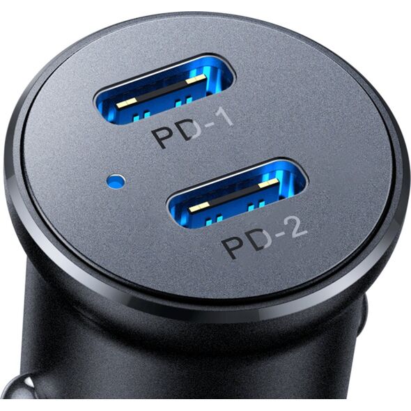 Ładowarka Joyroom Mini ładowarka samochodowa do gniazda zapalniczki 30W 2x USB-C metalowa czarna Mini ładowarka samochodowa do gniazda zapalniczki 30W 2x USB-C metalowa czarna