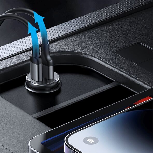 Ładowarka Joyroom Mini ładowarka samochodowa do gniazda zapalniczki 30W 2x USB-C metalowa czarna Mini ładowarka samochodowa do gniazda zapalniczki 30W 2x USB-C metalowa czarna