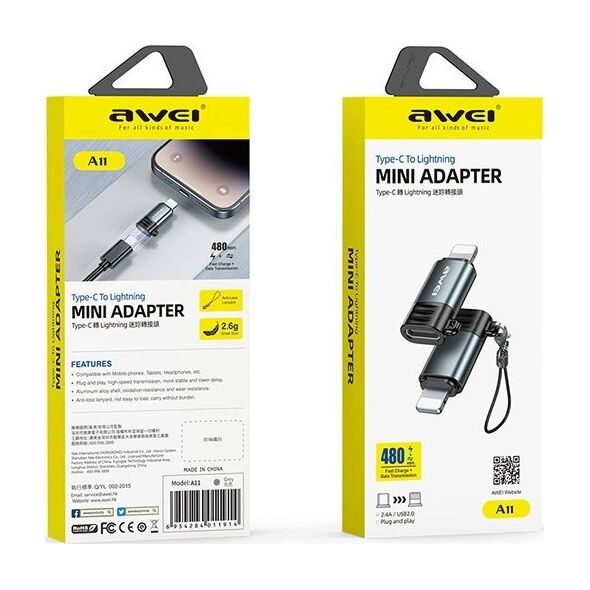 Adapter USB Awei AWEI Adapter A11 USB-C/Lightning szary    /grey