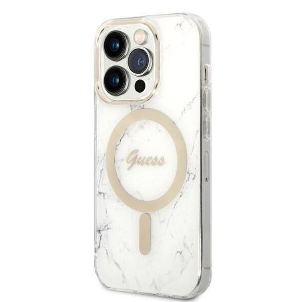 Original Case IPHONE 14 PRO Guess Hardcase Marble MagSafe + Wireless Charger (GUBPP14MHMEACSH) white 3666339103200