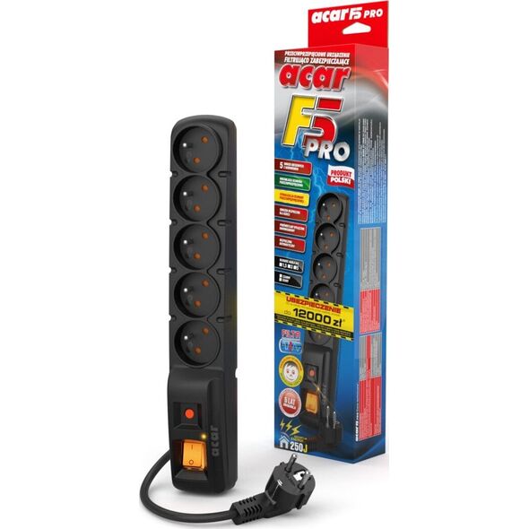 Πολύπριζο Acar F5 PRO 5 πρίζες 1,5 m μαύρο (W0092) 388324 5904743285108