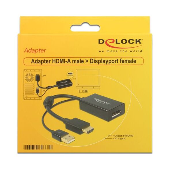 Προσαρμογέας AV Delock HDMI - DisplayPort + USB-A μαύρο (62667) 826814 4043619626670