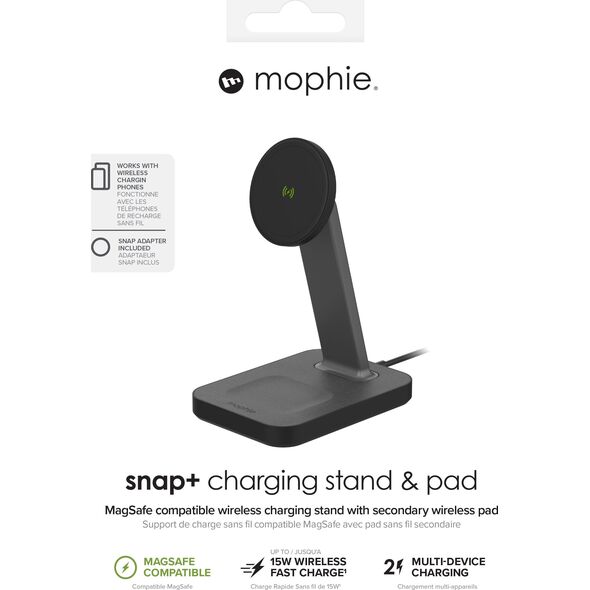 Ładowarka Zagg International Mophie Snap+ charging stand pad - stojąca ładowarka bezprzewodowa do dwóch urządzeń kompatybilna z MagSafe 15W (black)