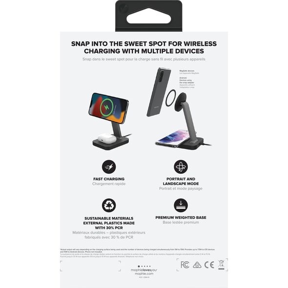 Ładowarka Zagg International Mophie Snap+ charging stand pad - stojąca ładowarka bezprzewodowa do dwóch urządzeń kompatybilna z MagSafe 15W (black)