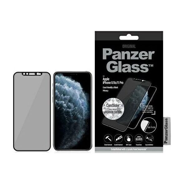 PanzerGlass Szkło hartowane do iPhone X/Xs/11 Pro Case Friendly Swarovski CamSlider Privacy Black (P2680)