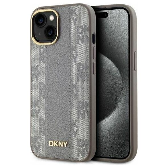 DKNY DKNY DKHMP15SPCPVSLE iPhone 15 6.1" beżowy/beige hardcase Leather Checkered Mono Pattern MagSafe