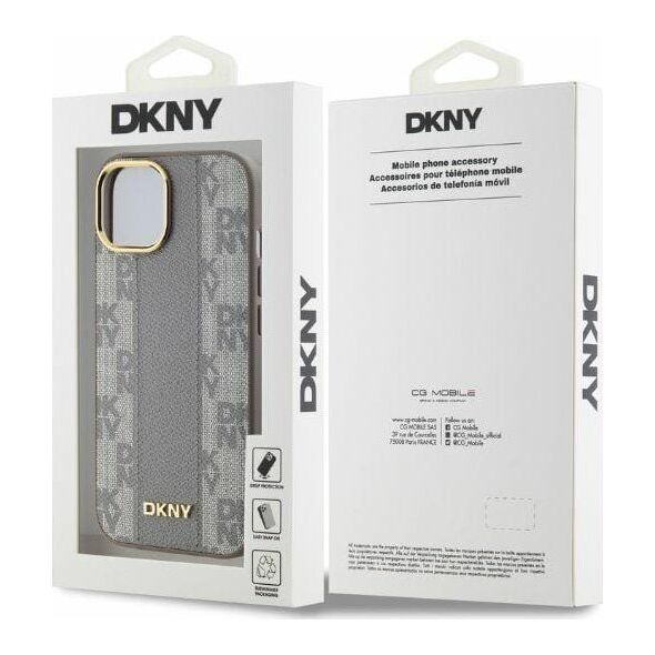 DKNY DKNY DKHMP15SPCPVSLE iPhone 15 6.1" beżowy/beige hardcase Leather Checkered Mono Pattern MagSafe