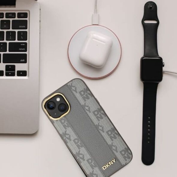 DKNY DKNY DKHMP15SPCPVSLE iPhone 15 6.1" beżowy/beige hardcase Leather Checkered Mono Pattern MagSafe