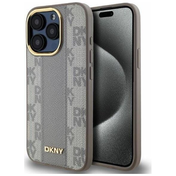 DKNY DKNY DKHMP14LPCPVSLE iPhone 14 Pro 6.1" beżowy/beige hardcase Leather Checkered Mono Pattern MagSafe