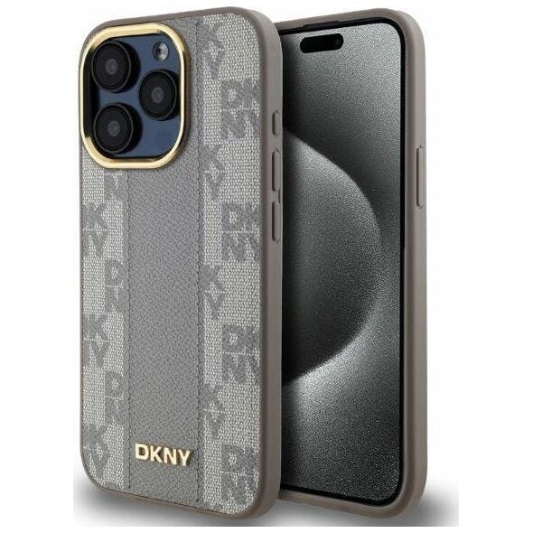 DKNY DKNY DKHMP15XPCPVSLE iPhone 15 Pro Max 6.7" beżowy/beige hardcase Leather Checkered Mono Pattern MagSafe