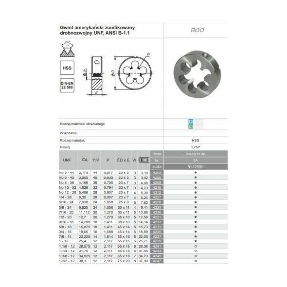 Fanar NARZYNKA UNF  9/16-18 DIN-22568 (2A) HSS 800