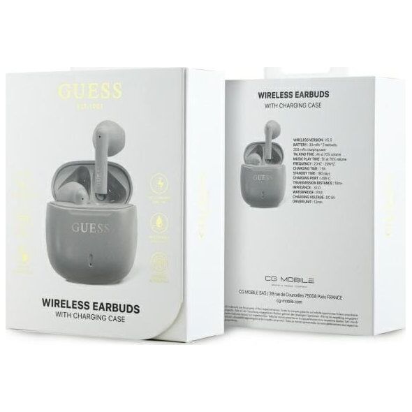 Słuchawki Guess Guess Bluetooth headphones GUTWSJ14ESGE TWS + docking station taupe Printed Classic Logo