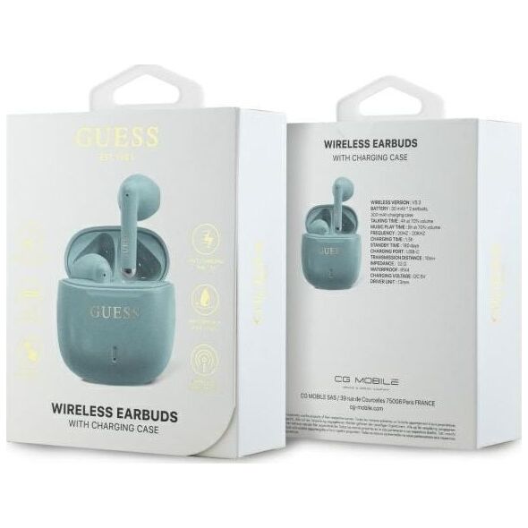 Słuchawki Guess Guess Bluetooth headphones GUTWSJ14ESGQ TWS + docking station turquoise/turquoise Printed Classic Logo