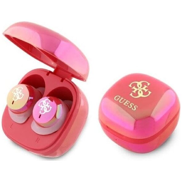 Słuchawki Guess Guess Bluetooth headphones GUTWSJ144ESF TWS + docking station fuchsia/fuschia Iridescent 4G Printed Logo