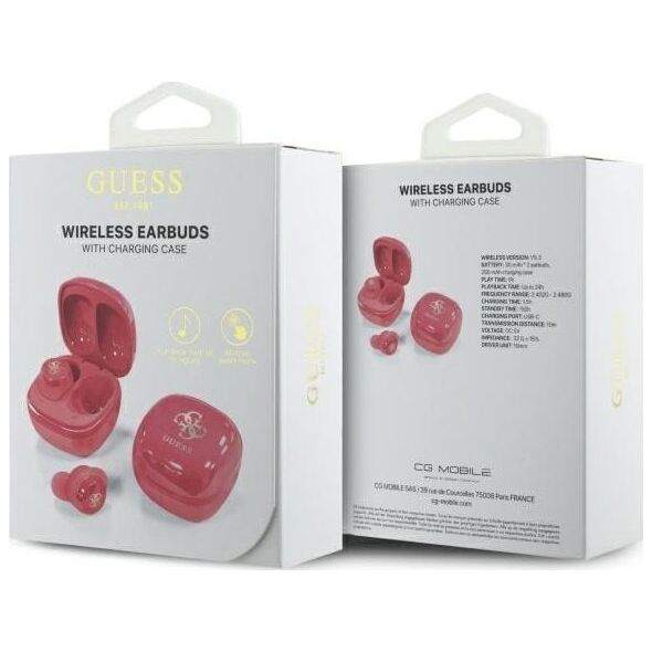Słuchawki Guess Guess Bluetooth headphones GUTWSJ144ESF TWS + docking station fuchsia/fuschia Iridescent 4G Printed Logo