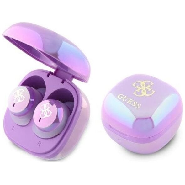 Słuchawki Guess Guess Bluetooth Headphones GUTWSJ144ESU TWS + Docking Station Purple/Purple Iridescent 4G Printed Logo